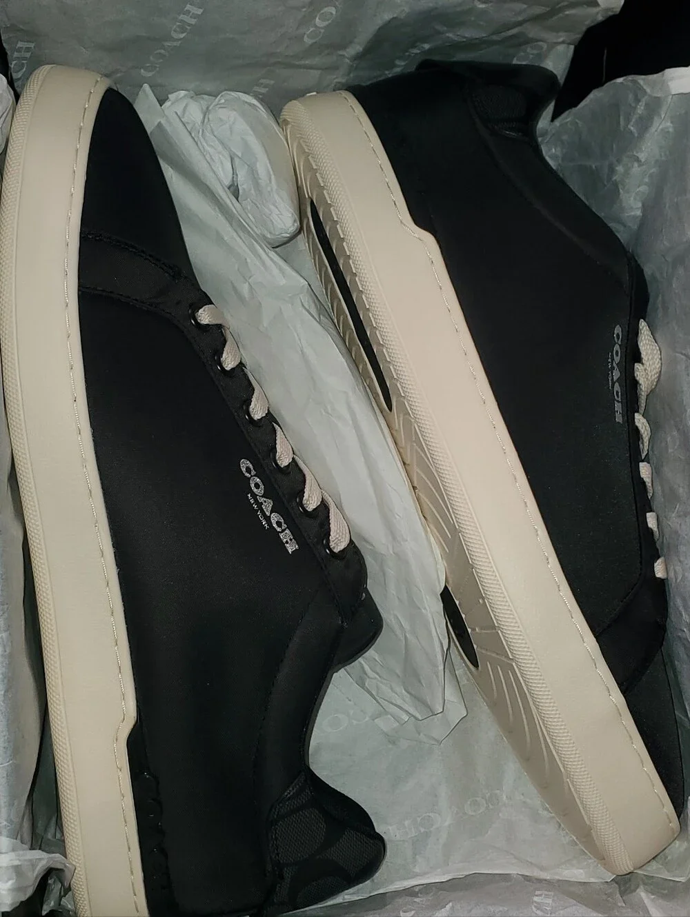 Coach Black and Cream Low-Top Sneakers